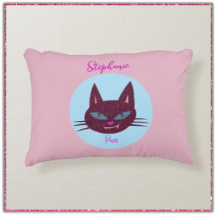 Retro Pink and Blue Purring Kitty Decorative Cushion