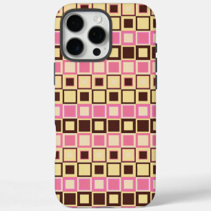 Retro Pink and Brown Geometric Square Pattern iPhone 16 Pro Max Case
