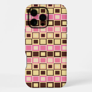 Retro Pink and Brown Geometric Square Pattern iPhone 16 Pro Max Case