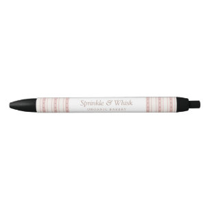 Retro Pink And Brown Heart Stripes Bakery Black Ink Pen
