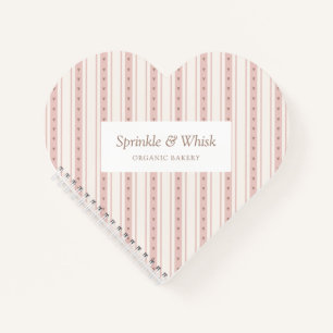 Retro Pink And Brown Heart Stripes Bakery Notebook