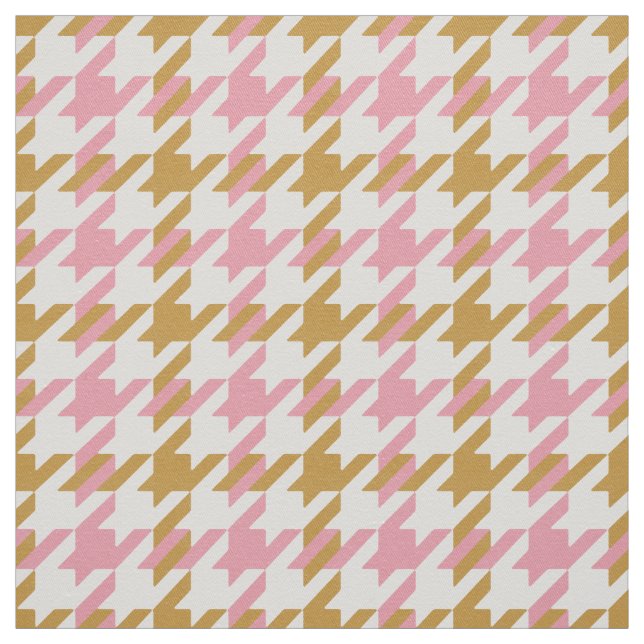 Retro pink and gold houndstooth plaid pattern fabric (Swatch)