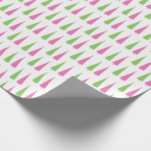 Retro Pink and Green Christmas Trees Wrapping Paper