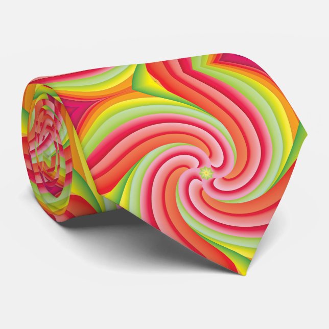 Retro Pink and Green Groovy Swirl Pattern Tie (Rolled)