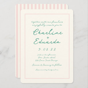 Retro Pink and Green Handwriting Wedding Invitation