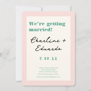 Retro Pink and Green Handwriting Wedding Invitation