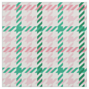 Retro pink and green houndstooth plaid pattern fabric