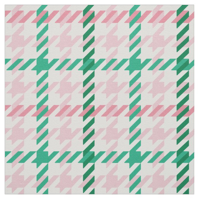 Retro pink and green houndstooth plaid pattern fabric (Swatch)