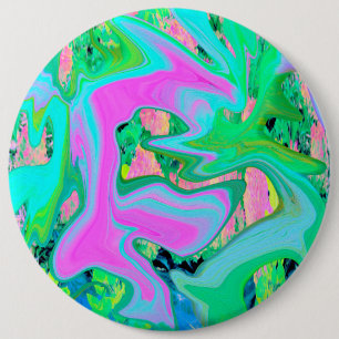 Retro Pink and Light Blue Liquid Art on Hydrangea 6 Cm Round Badge