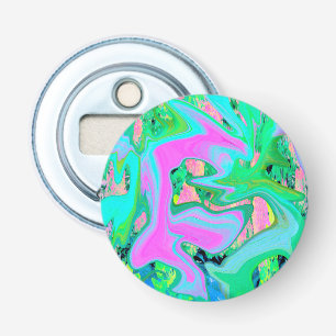 Retro Pink and Light Blue Liquid Art on Hydrangea Bottle Opener