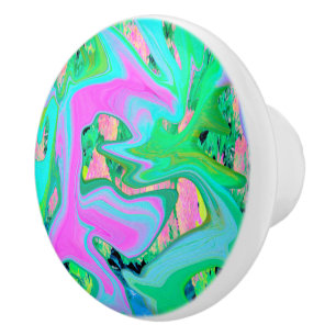 Retro Pink and Light Blue Liquid Art on Hydrangea Ceramic Knob