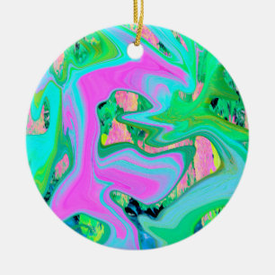 Retro Pink and Light Blue Liquid Art on Hydrangea Ceramic Tree Decoration