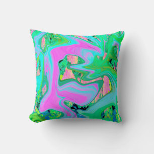 Retro Pink and Light Blue Liquid Art on Hydrangea Cushion