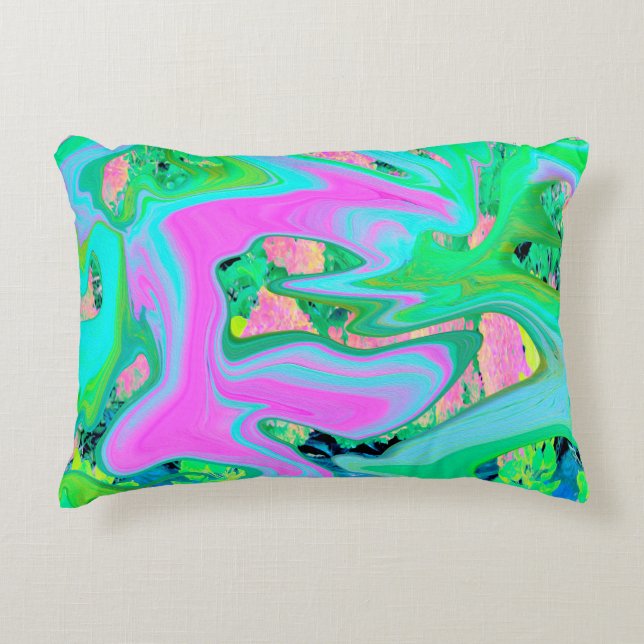 Retro Pink and Light Blue Liquid Art on Hydrangea Decorative Cushion (Front)