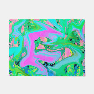 Retro Pink and Light Blue Liquid Art on Hydrangea Doormat