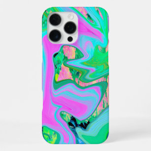 Retro Pink and Light Blue Liquid Art on Hydrangea iPhone 16 Pro Max Case