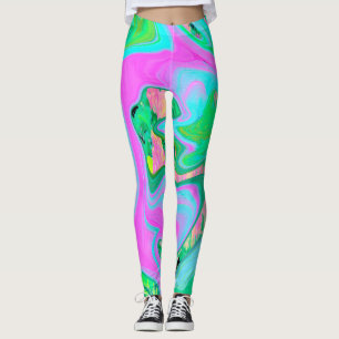 Retro Pink and Light Blue Liquid Art on Hydrangea Leggings
