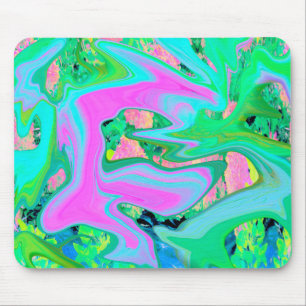 Retro Pink and Light Blue Liquid Art on Hydrangea Mouse Mat