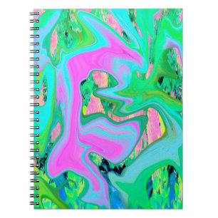Retro Pink and Light Blue Liquid Art on Hydrangea Notebook