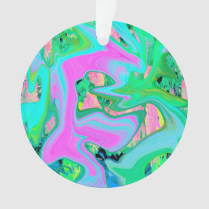 Retro Pink and Light Blue Liquid Art on Hydrangea Ornament