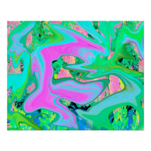 Retro Pink and Light Blue Liquid Art on Hydrangea Poster