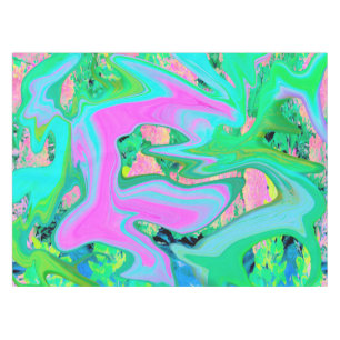 Retro Pink and Light Blue Liquid Art on Hydrangea Tablecloth