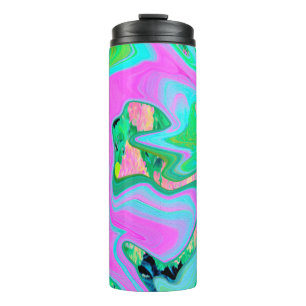 Retro Pink and Light Blue Liquid Art on Hydrangea Thermal Tumbler