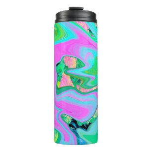Retro Pink and Light Blue Liquid Art on Hydrangea Thermal Tumbler