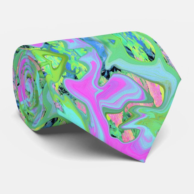 Retro Pink and Light Blue Liquid Art on Hydrangea Tie (Rolled)