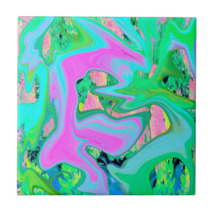 Retro Pink and Light Blue Liquid Art on Hydrangea Tile