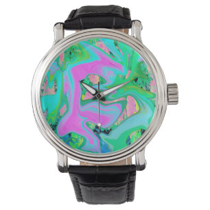 Retro Pink and Light Blue Liquid Art on Hydrangea Watch