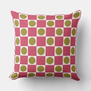 Retro Pink and Olive Circle Check Cushion