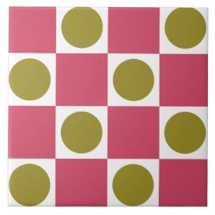 Retro Pink and Olive Circle Check Tile
