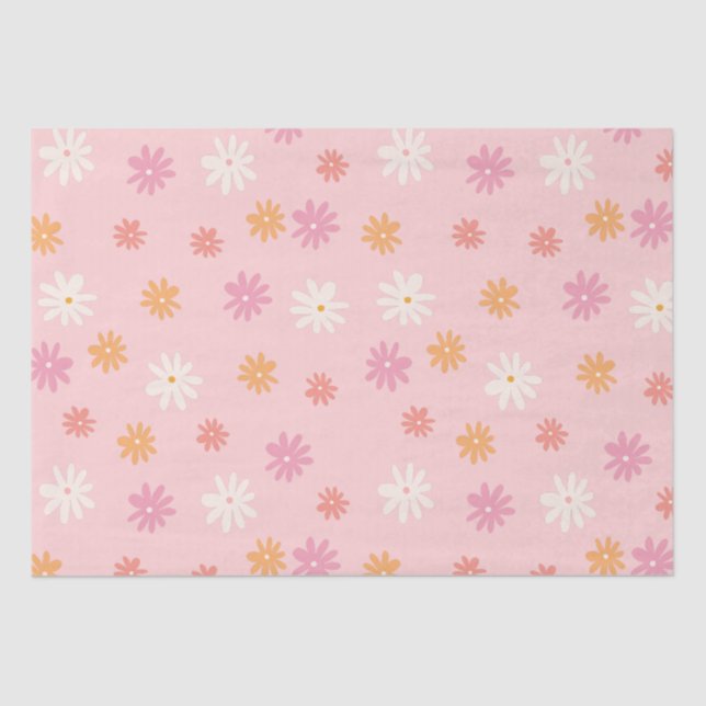 Retro Pink and Orange Daisy Floral Tissue Paper (Front)