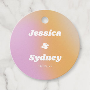 Retro Pink and Orange Gradient Wedding Favour Tags