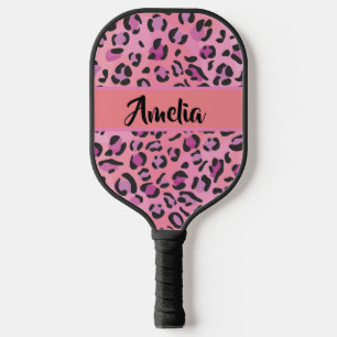 Retro Pink and Orange Leopard Signature  Pickleball Paddle