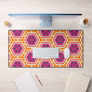 Retro Pink and Orange Modern Geometric Pattern Desk Mat