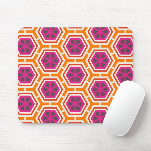 Retro Pink and Orange Modern Geometric Pattern Mouse Mat (With Mouse)