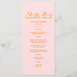 Retro Pink and Orange Summer Sunset Wedding Menu