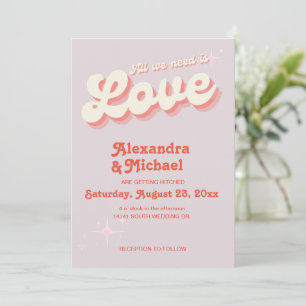 Retro Pink and Orange Vintage Wedding Invitation