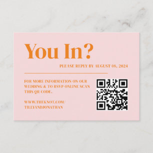 Retro Pink and Orange Wedding RSVP QR Code Enclosure Card