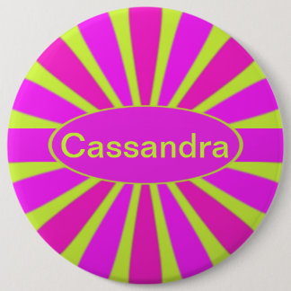 Retro Pink and Purple Petals on Neon Green 6 Cm Round Badge