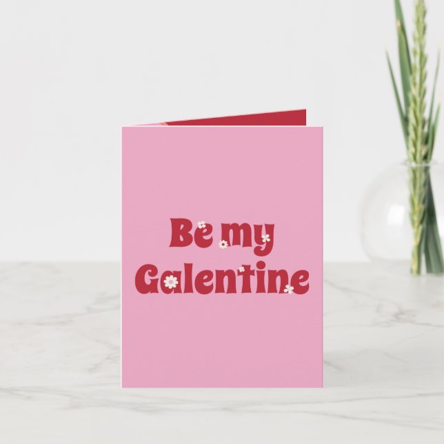 Retro Pink and Red Be my Galentine Greeting Card (Front)