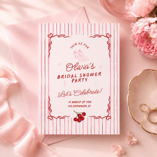 Retro pink and Red bridal shower invitation