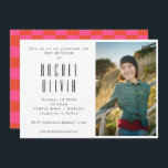 Retro Pink and Red Chequerboard Photo Bat Mitzvah Invitation<br><div class="desc">Retro Pink and Red Chequerboard Photo Bat Mitzvah Invitation</div>