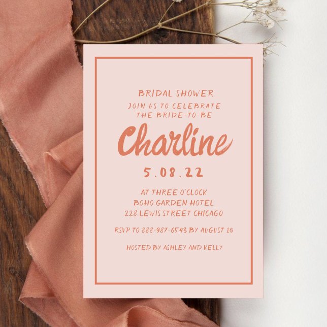 Retro Pink and Red Handwriting Bridal Shower Invit Invitation (Creator Uploaded)