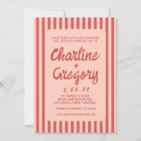 Retro Pink and Red Handwriting Wedding invitation