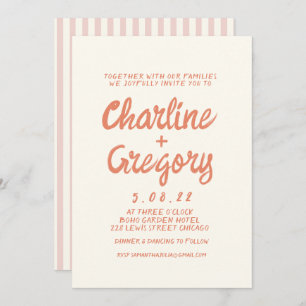 Retro Pink and Red Handwriting Wedding invitation 