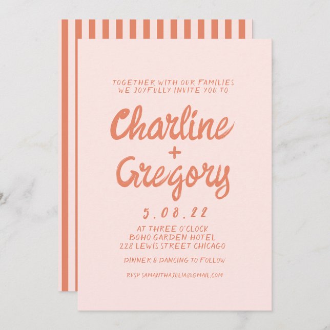 Retro Pink and Red Handwriting Wedding invitation  (Creator Uploaded)