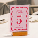 Retro Pink and Red Modern Wavy Wedding  Table Number<br><div class="desc">Retro Pink and Red Modern Wavy Wedding Table Numbers</div>